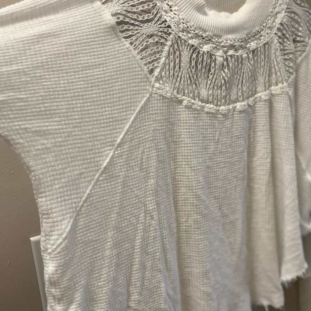 Free People White, Waffle, Raw Hem Top